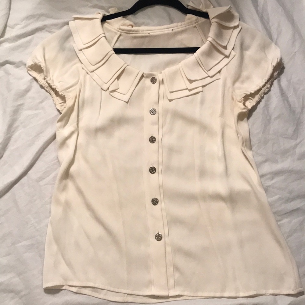 White House black market silk mix top